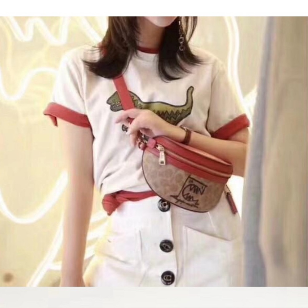 Coach Signature Canvas Graffiti Belt Bag Fanny Pack Waist Bag Red Brown